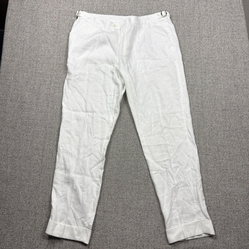 Collars & Co. Linen Trousers Mens 38x32 Amalfi White Side Adjusters Beach Summer